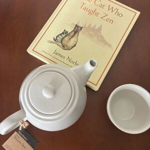 World Market Tea for One Teapot Cup Set Stackable Ceramic Gray Minimalist Gift